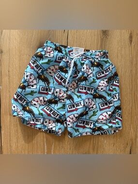 Cowboy Graphics Light Blue Kids Swim Shorts with Drawstring